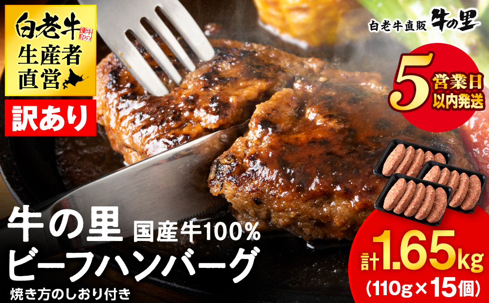 【5営業以内発送】★大容量！合計1.65kg！★訳あり・牛の里ビーフハンバーグ(110ｇ5枚入）×3