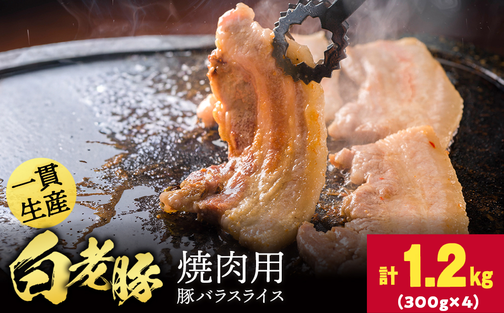 北海道産 白老豚　豚バラ焼き肉用スライス 合計1.2kg（300g×4） BV097