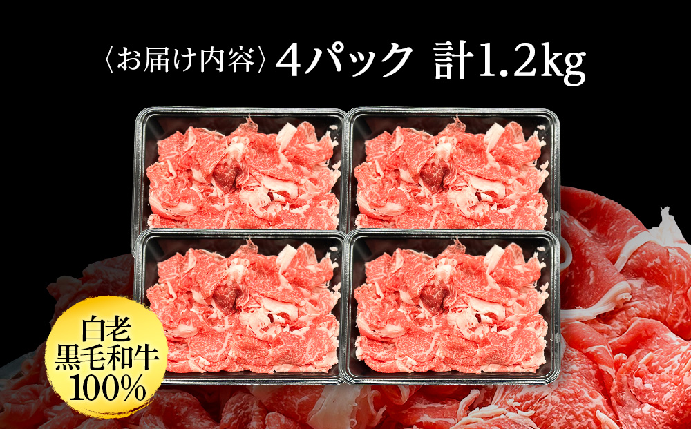 【訳あり】白老産　黒毛和牛　切り落とし　300g×4パック