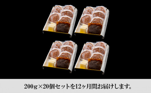 定期便12カ月 お楽しみ 白老牛 Ｗチーズ ハンバーグ セット 20個 モッツァレラ 特製ソース ベーコン 手造り