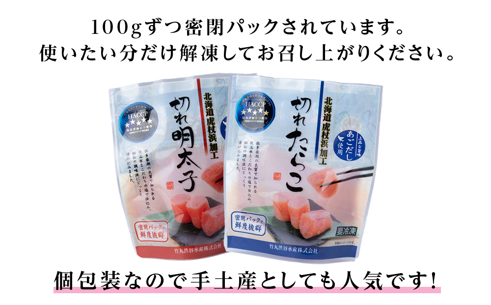 訳あり あごだし塩こうじ入り 切れたらこ・明太子 100g×各4個セット おかず 冷凍 海鮮 魚卵 白老 北海道 タラコ