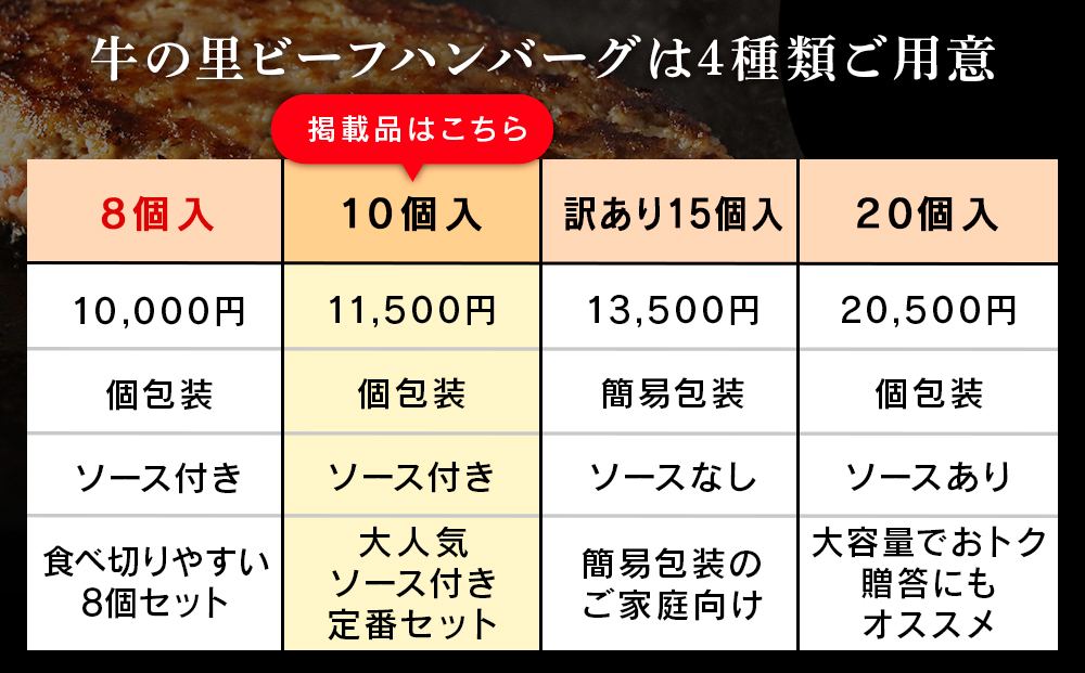 牛の里ビーフハンバーグ（110g×10個）特製ソース（10袋） の詰合せ 