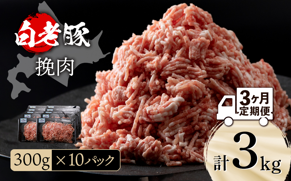 【定期便 3カ月】北海道産 白老豚 挽肉 300g×10パック