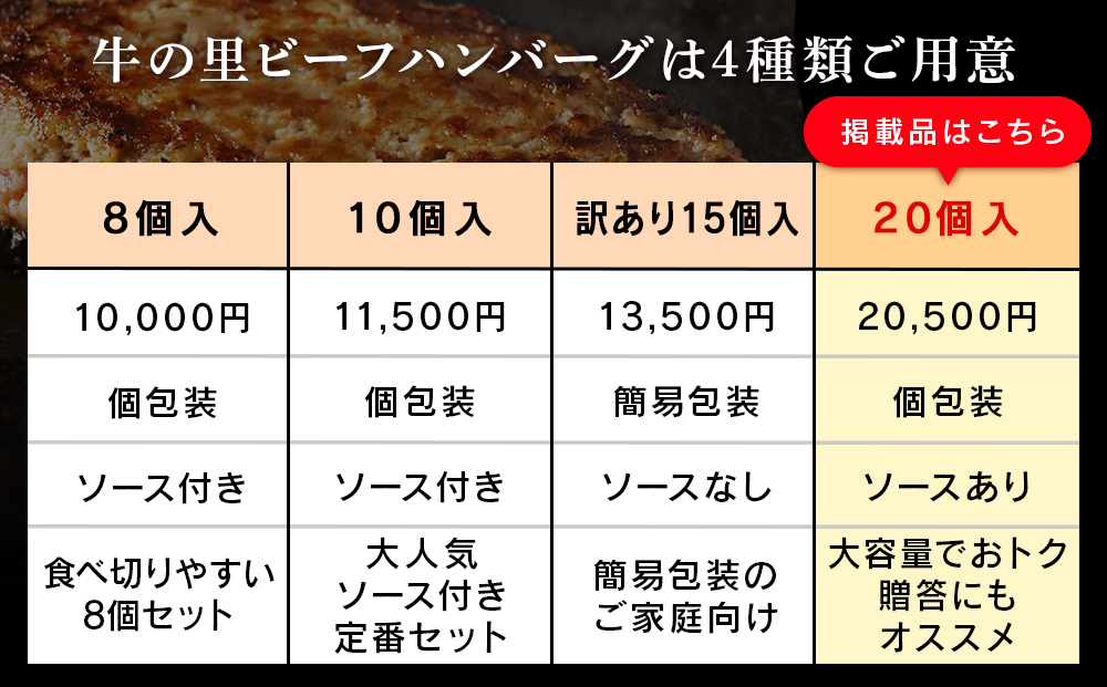 牛の里ビーフハンバーグ（110g×20個）特製ソース（20袋）の詰合せ