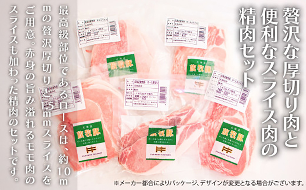 【全2回定期便】放牧豚 スライス肉3種セット（ロース2種/モモ） 《厚真町》　【ファーマーズファクトリー株式会社】 ロース モモ 豚肉 とんかつ しゃぶしゃぶ ステーキ 北海道 セット 詰め合わせ[AXBA058]