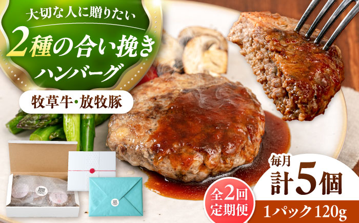 【全2回定期便】　【牧草牛×放牧豚】ハンバーグ 5個 《厚真町》【GOODGOOD株式会社】 ハンバーグ ギフト 牛肉 豚肉 小分け 冷凍配送 北海道 [AXBP026]