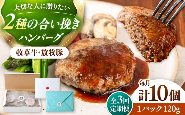 【全3回定期便】【牧草牛×放牧豚】ハンバーグ 10個《厚真町》【GOODGOOD株式会社】 ハンバーグ ギフト 牛肉 豚肉 小分け 冷凍配送 北海道 [AXBP039]
