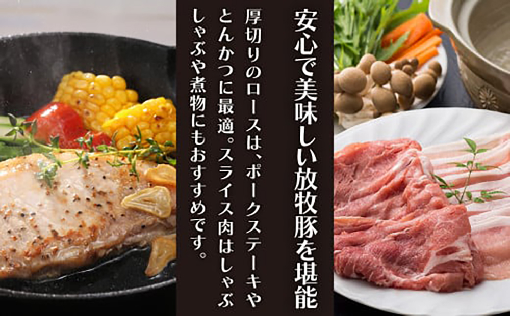 【全6回定期便】【簡易包装】放牧豚 スライス肉3種セット（ロース2種/モモ） 《厚真町》【ファーマーズファクトリー株式会社】 ロース モモ 豚肉 とんかつ しゃぶしゃぶ ステーキ 北海道 セット 詰め合わせ[AXBA072]