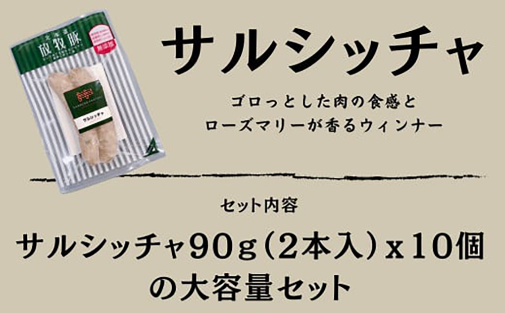 【全6回定期便】【訳あり】【結着剤・発色剤・保存料不使用】 放牧豚 サルシッチャ 2本x10セット（90g/パック） 《厚真町》【ファーマーズファクトリー株式会社】 訳あり ソーセージ ウインナー 冷凍配送 セット 詰め合わせ 北海道[AXBA076]