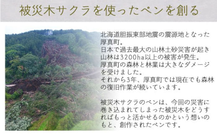 被災木のサクラから創られたボールペン 1本《厚真町》ウェーブタイプ【WOOD IKOR】 ボールペン ペン 文房具 木製 日用品 雑貨 北海道 [AXBI004]