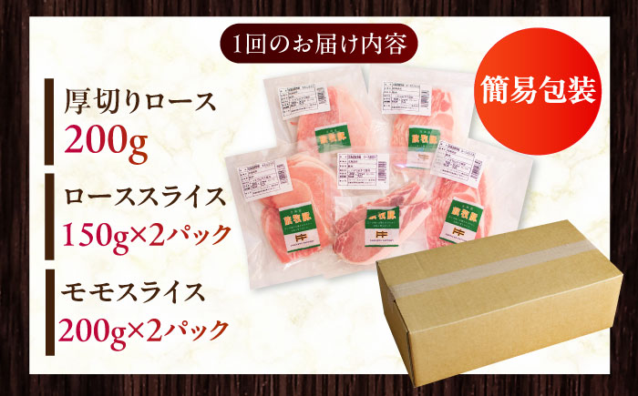 【全2回定期便】【簡易包装】放牧豚 スライス肉3種セット（ロース2種/モモ） 《厚真町》【ファーマーズファクトリー株式会社】 ロース モモ 豚肉 とんかつ しゃぶしゃぶ ステーキ 北海道 セット 詰め合わせ[AXBA070]