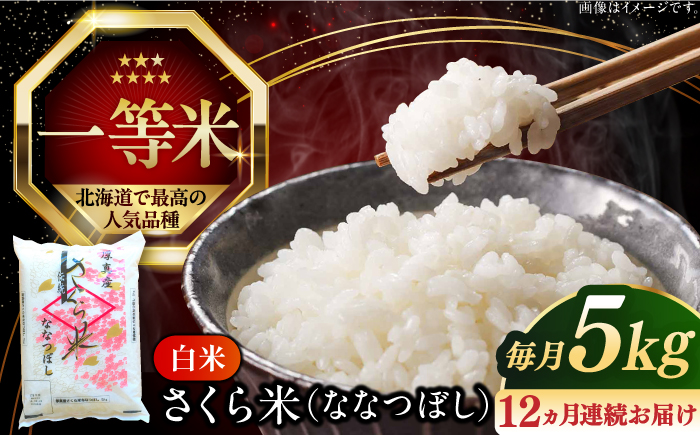 【全12回定期便】【令和6年産新米】北海道厚真町産 さくら米(ななつぼし) 5kg 《厚真町》 【とまこまい広域農業協同組合】米 精米 白米 北海道 産地直送ななつぼし 定期便 [AXAB007] 138000 138000円