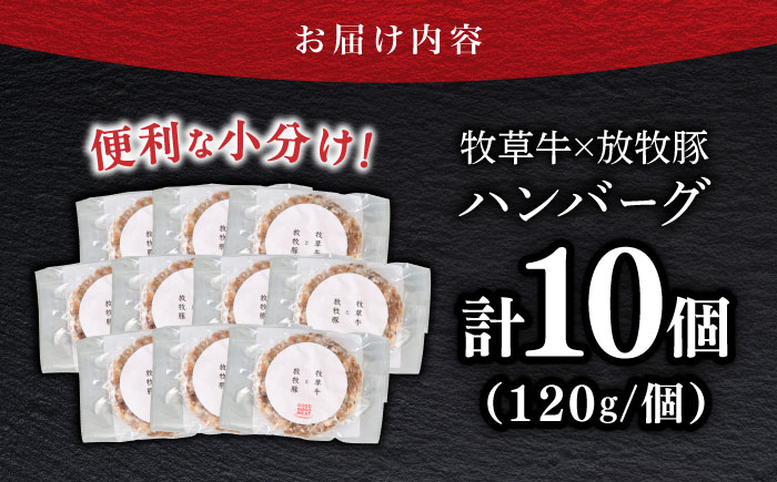 【牧草牛×放牧豚】ハンバーグ 10個【GOODGOOD株式会社】 ハンバーグ 牛肉 豚肉 小分け 冷凍配送 北海道 [AXBP007]