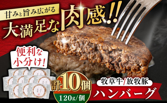 【牧草牛×放牧豚】ハンバーグ 10個【GOODGOOD株式会社】 ハンバーグ 牛肉 豚肉 小分け 冷凍配送 北海道 [AXBP007]