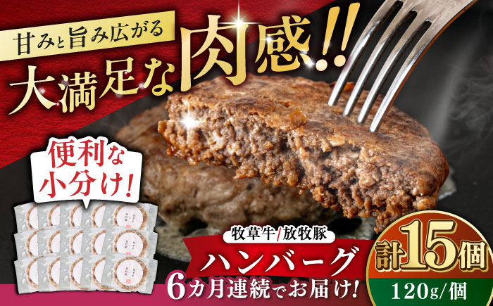 【全6回定期便】【牧草牛×放牧豚】ハンバーグ 15個 《厚真町》【GOODGOOD株式会社】 ハンバーグ 牛肉 豚肉 小分け 冷凍配送 北海道 [AXBP044]