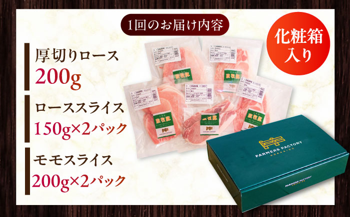 【全12回定期便】放牧豚 スライス肉3種セット（ロース2種/モモ） 《厚真町》　【ファーマーズファクトリー株式会社】 ロース モモ 豚肉 とんかつ しゃぶしゃぶ ステーキ 北海道 セット 詰め合わせ[AXBA061]