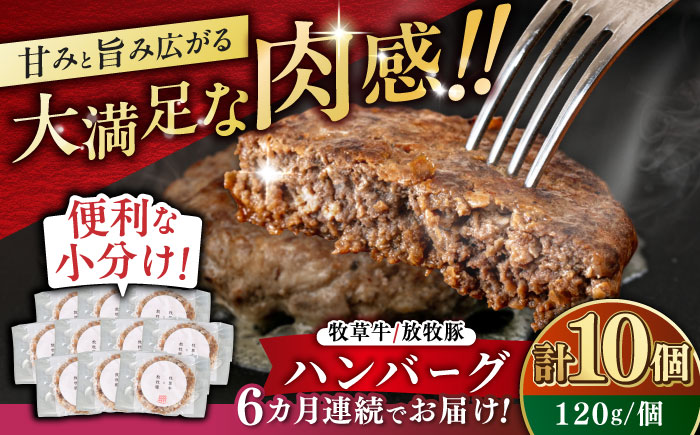 【全6回定期便】【牧草牛×放牧豚】ハンバーグ 10個《厚真町》【GOODGOOD株式会社】 ハンバーグ 牛肉 豚肉 小分け 冷凍配送 北海道 [AXBP040]