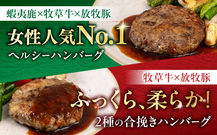 【全3回定期便】ハンバーグ 食べ比べ 10個セット（蝦夷鹿/牧草牛/放牧豚）《厚真町》【GOODGOOD株式会社】 ハンバーグ 鹿肉 牛肉 豚肉 セット 食べ比べ 小分け 冷凍配送 北海道 [AXBP047]