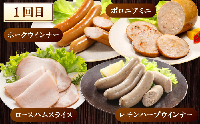 【全3回定期便】放牧豚 バラエティ定期便 計12種（ソーセージ ハム ベーコン）Aセット 《厚真町》【ファーマーズファクトリー株式会社】 [AXBA161]