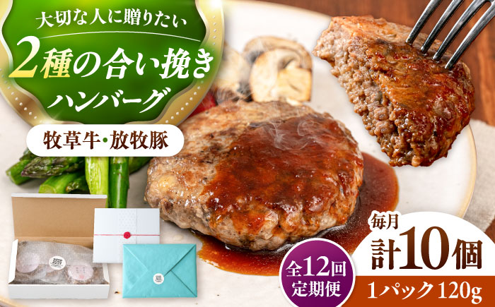 【全12回定期便】【牧草牛×放牧豚】ハンバーグ 10個《厚真町》【GOODGOOD株式会社】 ハンバーグ ギフト 牛肉 豚肉 小分け 冷凍配送 北海道 [AXBP041]