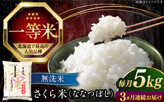 【全3回定期便】【無洗米】【令和6年産新米】さくら米（ななつぼし）5kg《厚真町》【とまこまい広域農業協同組合】 米 お米 無洗米 ななつぼし 白米 北海道 定期便[AXAB008]