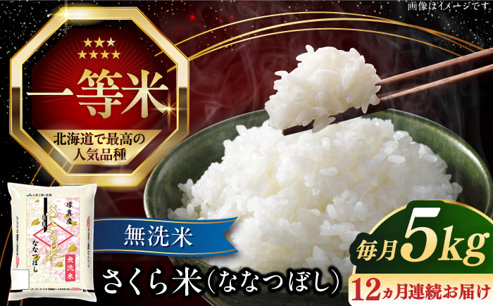 【全12回定期便】【無洗米】【令和6年産新米】さくら米（ななつぼし）5kg《厚真町》【とまこまい広域農業協同組合】 米 お米 無洗米 白米 ななつぼし 北海道 定期便[AXAB010]