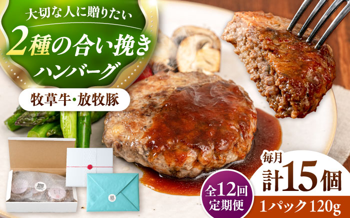 【全12回定期便】【牧草牛×放牧豚】ハンバーグ 15個 《厚真町》【GOODGOOD株式会社】 ハンバーグ ギフト 牛肉 豚肉 小分け 冷凍配送 北海道 [AXBP045]
