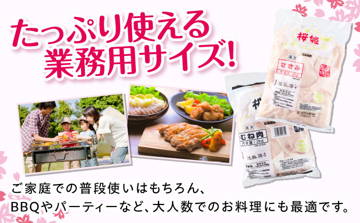 【全2回定期便】桜姫ヘルシーセット 計4kg（鶏むね・ささみ 各2kg）《厚真町》【東日本フード株式会社】 桜姫 国産鶏肉 鶏肉 鶏 むね肉 ムネ ささみ ささみ肉 冷凍 北海道 [AXBM058]