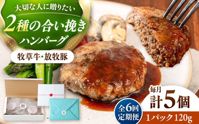 【全6回定期便】　【牧草牛×放牧豚】ハンバーグ 5個 《厚真町》【GOODGOOD株式会社】 ハンバーグ ギフト 牛肉 豚肉 小分け 冷凍配送 北海道 [AXBP028]