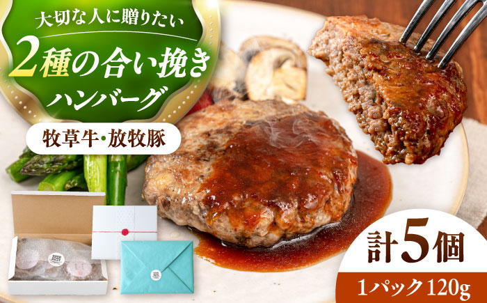 【牧草牛×放牧豚】ハンバーグ 5個 【GOODGOOD株式会社】 ハンバーグ ギフト 牛肉 豚肉 小分け 冷凍配送 北海道 [AXBP006]
