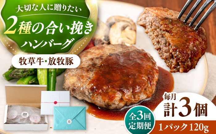 【全3回定期便】　【牧草牛×放牧豚】ハンバーグ 3個 《厚真町》【GOODGOOD株式会社】 ハンバーグ ギフト 牛肉 豚肉 小分け 冷凍配送 北海道 [AXBP023]
