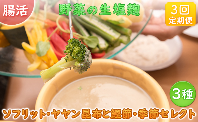 【塩麹3種×1ヶ月おき計3回お届け 定期便】サニーサイドアップカフェ  野菜の生塩麹 3種（ソフリット＋ヤヤン昆布と鰹節＋季節セレクト）