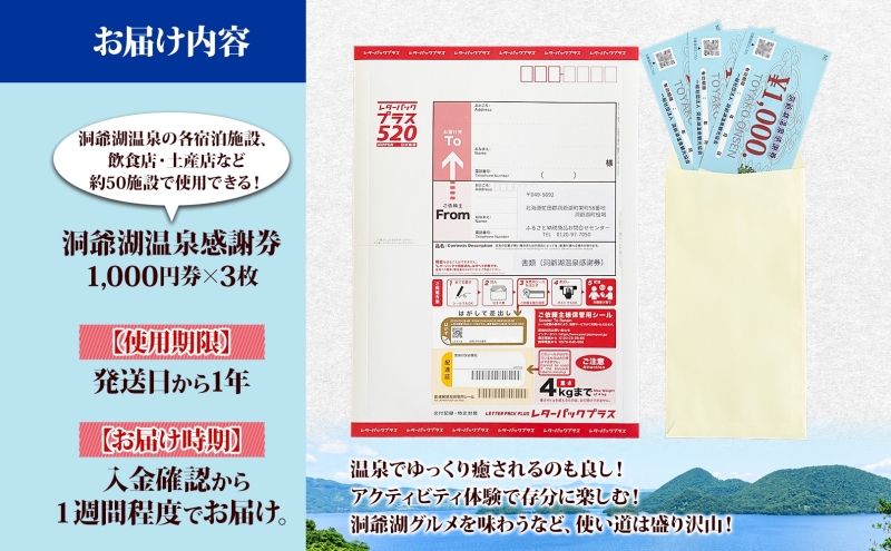 洞爺湖温泉感謝券 3000円 分 金券 クーポン 洞爺湖 湖 温泉 リゾート 有珠山 火山 自然 花火 イルミネーション 旅行 観光 宿泊 施設 北海道