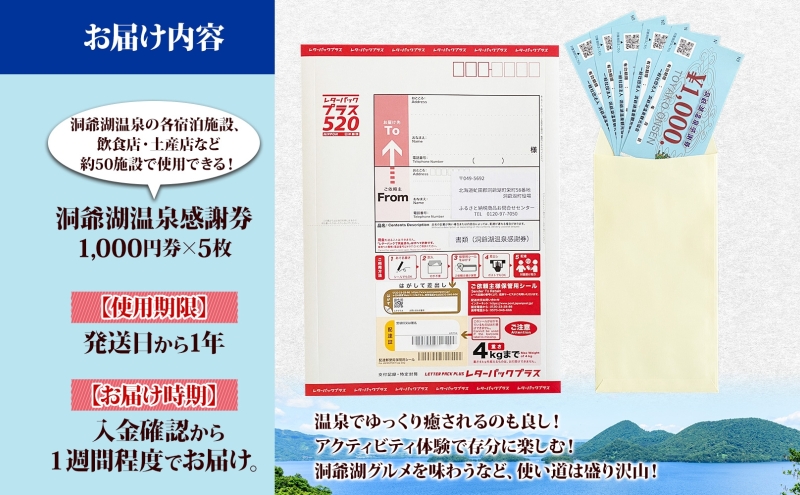 洞爺湖温泉感謝券 5000円 分 金券 クーポン 洞爺湖 湖 温泉 リゾート 有珠山 火山 自然 花火 イルミネーション 旅行 観光 宿泊 施設 北海道