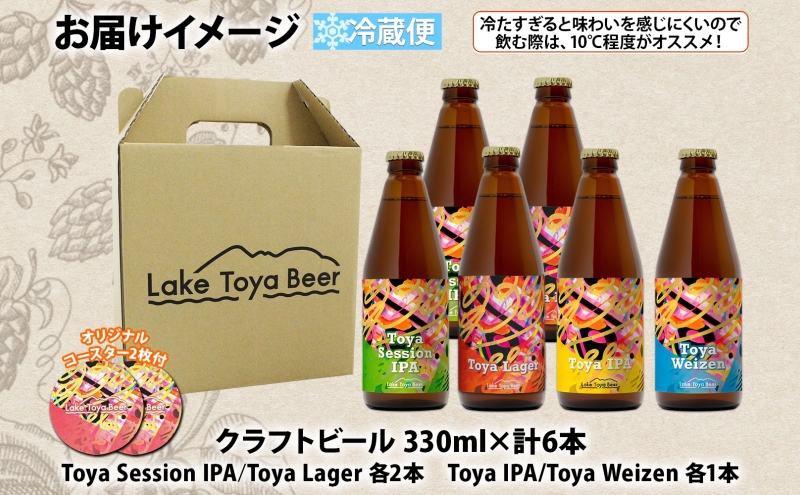 北海道 洞爺湖 発 クラフトビール 4種 飲み比べ 計6本 セッションアイピーエー ラガー 各2本 ヴァイツェン IPA 各1本 330ml コースター2枚付 酒 ビール 発泡酒 家飲み 宅飲み BBQ 