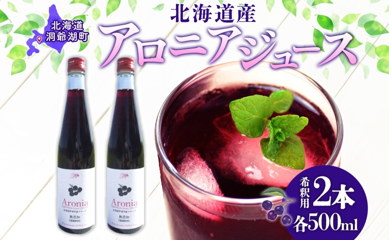 北海道産 アロニアジュース 500ml 2本 希釈用 アロニア 果汁 ジュース ドリンク スーパーフード 飲料 無添加 飲み物 フルーツ 果実 焼酎 牛乳 濃厚 おやつ プレゼント 贈答 お取り寄せ 送料無料 ピュアフーズとうや 北海道 洞爺湖町