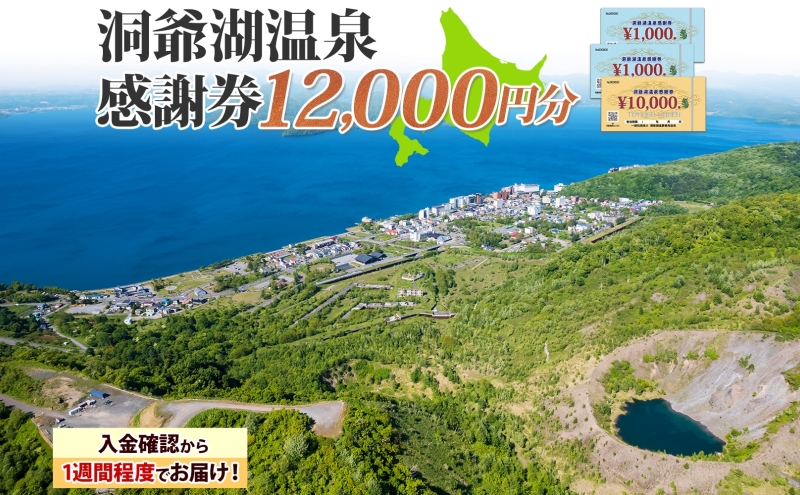 洞爺湖温泉感謝券 12000円 分 金券 クーポン 洞爺湖 湖 温泉 リゾート 有珠山 火山 自然 花火 イルミネーション 旅行 観光 宿泊 施設 北海道 