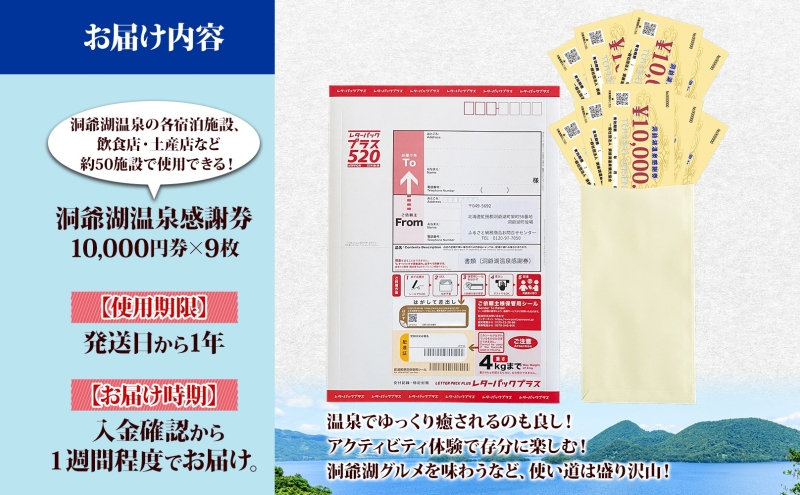 洞爺湖温泉感謝券 90000円 分 金券 クーポン 洞爺湖 湖 温泉 リゾート 有珠山 火山 自然 花火 イルミネーション 旅行 観光 宿泊 施設 北海道