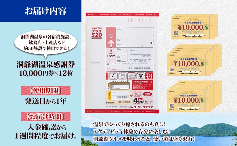 洞爺湖温泉感謝券 120000円 分 金券 クーポン 洞爺湖 湖 温泉 リゾート 有珠山 火山 自然 花火 イルミネーション 旅行 観光 宿泊 施設 北海道 