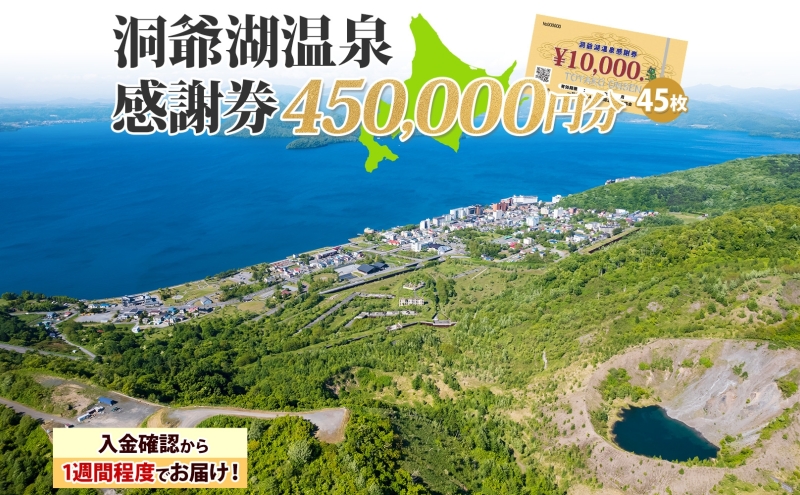 洞爺湖温泉感謝券 450000円 分 金券 クーポン 洞爺湖 湖 温泉 リゾート 有珠山 火山 自然 花火 イルミネーション 旅行 観光 宿泊 施設 北海道 