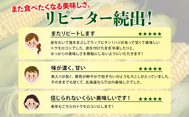 北海道産 とうもろこし 2L 約10kg 20本前後 2025年8月下旬～9月上旬頃お届け とうきび 新鮮 旬 トウモロコシ スイートコーン 産地直送 送料無料 北海道 洞爺湖町