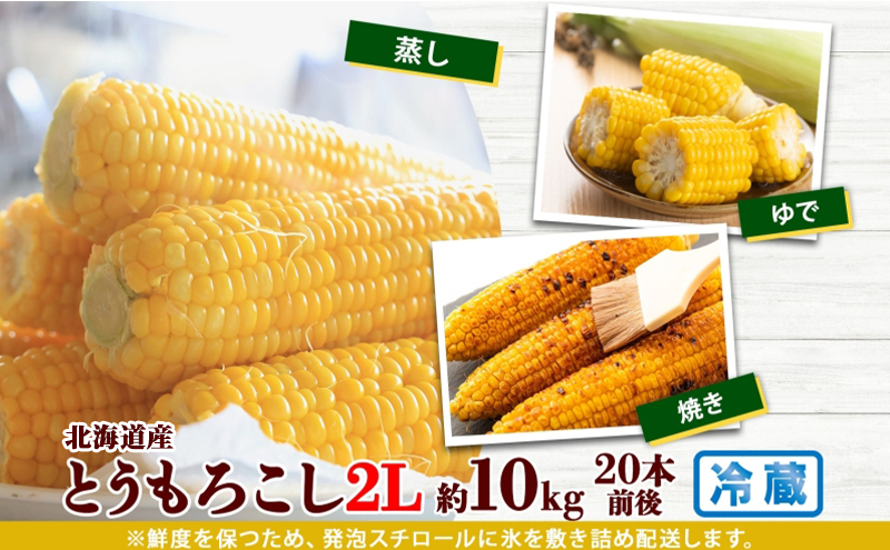 北海道産 とうもろこし 2L 約10kg 20本前後 2025年8月下旬～9月上旬頃お届け とうきび 新鮮 旬 トウモロコシ スイートコーン 産地直送 送料無料 北海道 洞爺湖町