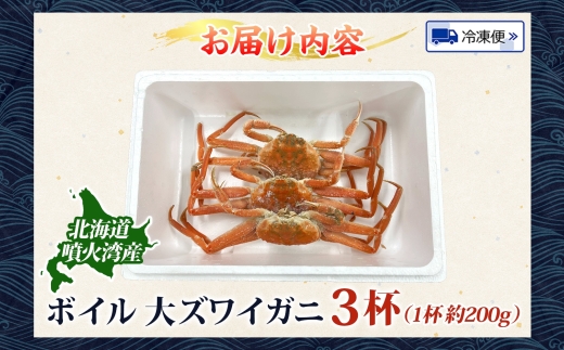 北海道 噴火湾産 ボイル オオズワイガニ 3杯 数量限定 2025年8月～10月末までお届け 大ズワイ カニ 蟹 かに 北海道産 ずわい 鍋 海鮮 てっぽう汁 お取り寄せ グルメ 冷凍 洞爺湖町 とうやマルシェ