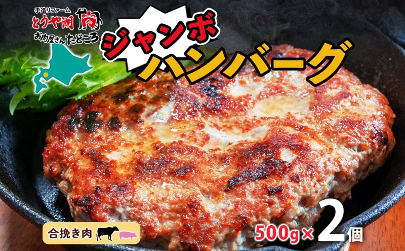 特大ハンバーグ 500g×2個 ハンバーグ おかず 冷凍 夕食 焼くだけ 手ごね 真空パック 挽肉 ジューシー 本格的 パーティー お祝い お取り寄せグルメ ギフト お肉屋 たどころ 送料無料 北海道 洞爺湖町 within2025