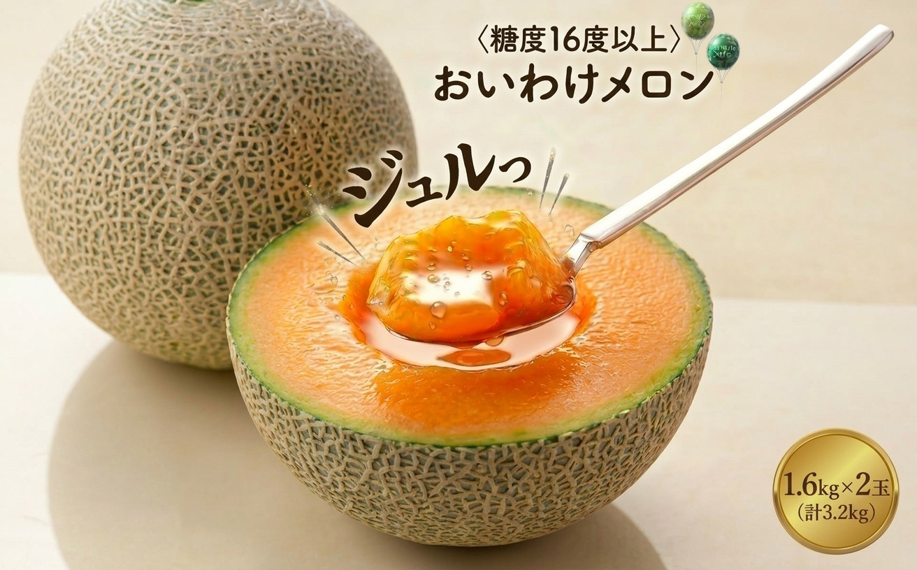【数量限定】 おいわけメロン 糖度16度以上　1.6kg以上×2玉入【1082977】