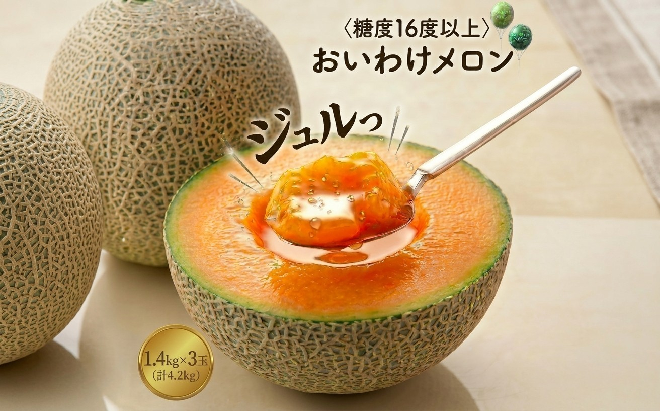 おいわけメロン 糖度16度以上 1.4kg前後×3玉(数量限定)【1137369】