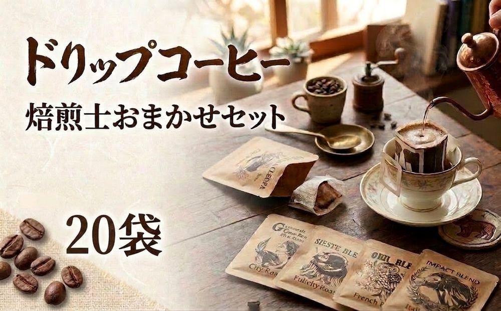 珈琲 ドリップコーヒー ＜焙煎士おまかせ詰め合わせセット＞   20袋 コーヒー 自家焙煎 ドリップバッグ 焙煎 おまかせ セット 飲み比べ 北海道 安平町 安平