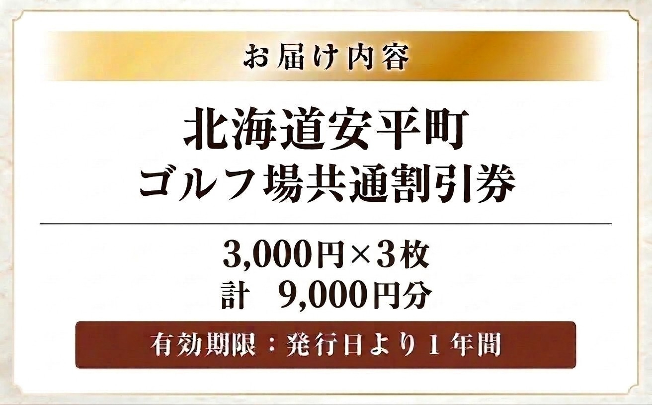 【ふるさと納税】安平町ゴルフ場共通割引券　9000円分（3000円×3枚）