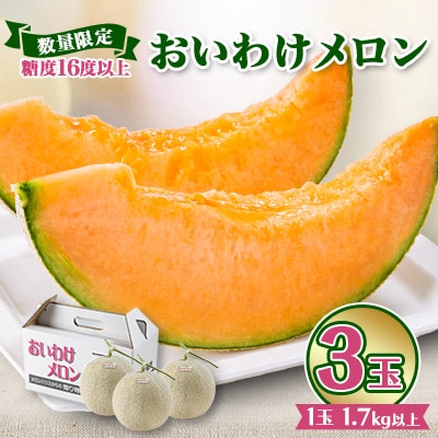 【数量限定】 おいわけメロン 糖度16度以上　1.7kg以上×3玉入【1000244】