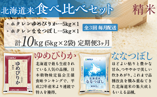 【3ヶ月定期配送】（精米10kg）食べ比べセット（ゆめぴりか、ななつぼし） MKWAI117